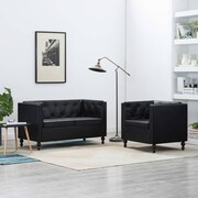 vidaXL 2-częściowy zestaw wypoczynkowy Chesterfield, ekoskóra, czarny vidaXL 275620