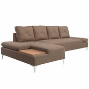 vidaXL Sofa w kształcie L, brązowa, taca drewniana, XXL, 300 cm vidaXL 244716