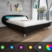 vidaXL Łóżko ze sztucznej skóry z taśmą LED, 180 x 200 cm, czarne vidaXL 242374