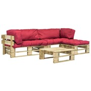 vidaXL Meble ogrodowe z palet, 4 szt., drewno FSC, czerwone poduszki vidaXL 275310