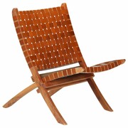 vidaXL Fotel z pasów z prawdziwej skóry, 59 x 72 x 79 cm, brązowy vidaXL 246365