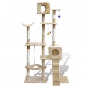 vidaXL Drapak dla kota 175 cm, 2 domki, Pluszowy, beż vidaXL 170111