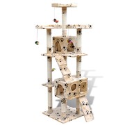 vidaXL Drapak dla kota 170 cm, 2 domki, beżowy z motywem w łapki vidaXL 170097