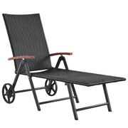 vidaXL Leżak, polirattan i drewno akacjowe, 150 x 66 x 107 cm, czarny vidaXL 43978