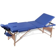 vidaXL Niebieski składany stół do masażu 3 strefy z drewnianą ramą vidaXL 110079