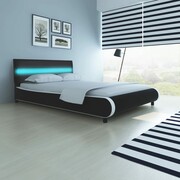 vidaXL Łóżko z zagłówkiem LED 140 cm czarne obicie ze sztucznej skóry vidaXL 242389