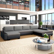 vidaXL Modułowa sofa z leżanką obita sztuczną skórą, czarno-jasnoszara vidaXL 245576