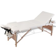 vidaXL Kremowy składany stół do masażu 3 strefy z drewnianą ramą vidaXL 110082