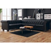 vidaXL Sofa rogowa Chesterfield sześcioosobowa czarna, sztuczna skóra vidaXL 243617