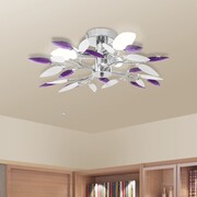 vidaXL Lampa sufitowa, plafon, białe i fioletowe listki 3 żarówki E14 vidaXL 240981