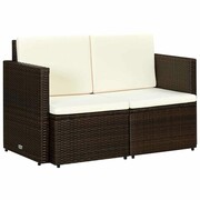 vidaXL Sofa 2-osobowa z polirattanu, 118 x 65 x 74 cm, brązowo-kremowa vidaXL 44178