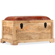 vidaXL Ławka do przechowywania ze skóry i drewna mango, 80x44x44 cm vidaXL 245372