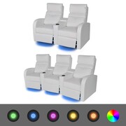 vidaXL Fotele kinowe 2 + 3 osobowe, biała, sztuczna skóra z podświetleniem LED vidaXL 274312