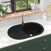 vidaXL Granitowy zlewozmywak jednokomorowy, owalny, czarny vidaXL 142958
