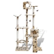 vidaXL Drapak dla kota 175 cm, 2 domki, Pluszowy, beżowy z motywem w łapki vidaXL 170112
