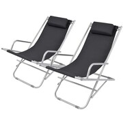 vidaXL Leżaki o stalowych ramach, 2 szt., 69x61x94 cm, czarne vidaXL 42936