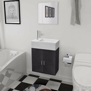 vidaXL Trzyelementowy zestaw do łazienki z umywalką, czarny vidaXL 272227