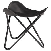 vidaXL Stołek Butterfly z prawdziwej skóry, czarny vidaXL 246382