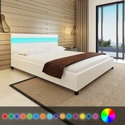 vidaXL Łóżko ze sztucznej skóry z taśmą LED, 160 x 200 cm, białe vidaXL 242047
