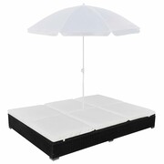 vidaXL Leżak ogrodowy z parasolem, polirattan, czarny vidaXL 42950
