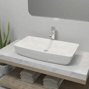 vidaXL Umywalka z baterią mieszającą, ceramiczna, prostokątna, biała vidaXL 275493