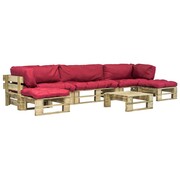 vidaXL Ogrodowe meble z palet, 6 szt., drewno FSC + czerwone poduszki vidaXL 275322