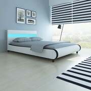 vidaXL Łóżko z zagłówkiem LED 140 cm białe obicie ze sztucznej skóry vidaXL 242387