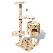 vidaXL Drapak dla kota 114 cm 1 domek, beż z motywem łapek vidaXL 170117