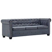 vidaXL Sofa 3-osobowa w stylu Chesterfield, sztuczny zamsz, szara vidaXL 247132