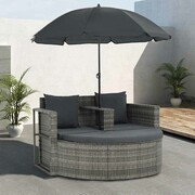 vidaXL 2-osobowa sofa ogrodowa z parasolem, polirattan, szara vidaXL 44478
