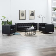 vidaXL 3-częściowy zestaw wypoczynkowy Chesterfield, ekoskóra, czarny vidaXL 275623