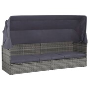 vidaXL Leżanka ogrodowa z baldachimem, rattan PE, 205x62x124 cm, szara vidaXL 43962