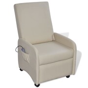 vidaXL Fotel masujący z eko-skóry, elektryczny, regulowany, kremowy vidaXL 241682