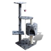 vidaXL Drapak dla kota 114 cm 1 domek, szary z motywem łapek vidaXL 170115