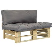 vidaXL Sofa ogrodowa z palet z szarymi poduszkami, zielone drewno FSC vidaXL 275285