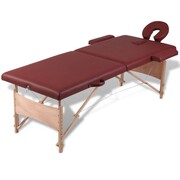vidaXL Czerwony składany stół do masażu 2 strefy z drewnianą ramą vidaXL 110076