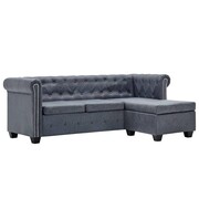 vidaXL Sofa Chesterfield w kształcie litery L, sztuczny zamsz, szara vidaXL 247133