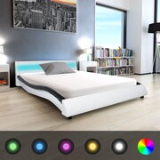 vidaXL Łóżko ze sztucznej skóry z materacem Memory Foam i pasem LED 140x200 cm czarne i białe vidaXL 273876