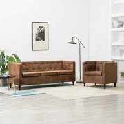 vidaXL Zestaw mebli Chesterfield, 2 cz., materiał zamszopodobny, brąz vidaXL 275625