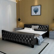 vidaXL Łóżko podwójne ze sztucznej skóry z materacem 180 x 200 cm, czarne vidaXL 274627