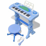 vidaXL Zabawkowy keyboard ze stolikiem i mikrofonem, niebieski vidaXL 80119
