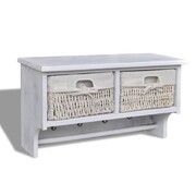 vidaXL Drewniana półka ścienna z 2 szufladami i 4 haczykami (Biała) vidaXL 240792