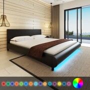 vidaXL Łóżko z taśmą LED i materacem 180x200, sztuczna skóra, czarne vidaXL 272045