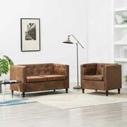 vidaXL Zestaw mebli Chesterfield, 2 cz., materiał zamszopodobny, brąz vidaXL 275624