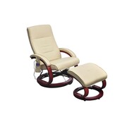 vidaXL Fotel masujący ze sztucznej skóry z podnóżkiem, kremowy vidaXL 240066