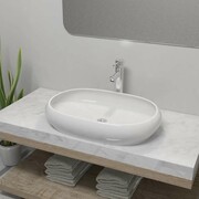 vidaXL Umywalka z baterią mieszającą, ceramiczna, owalna, biała vidaXL 275496