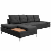 vidaXL Sofa w kształcie L, ciemnoszara, taca drewniana, XXL, 300 cm vidaXL 244715