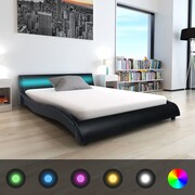 vidaXL Łóżko ze sztucznej skóry z pasem LED i materacem Memory Foam 140 x 200 cm zaokrąglone czarne vidaXL 273872