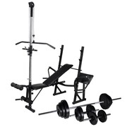 vidaXL Ławka do ćwiczeń ze stojakiem, sztangą i hantlami, 30,5 kg vidaXL 275365