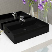vidaXL Umywalka ceramiczna z otworem na kran, 76x42,5x14,5 cm, czarna vidaXL 142743